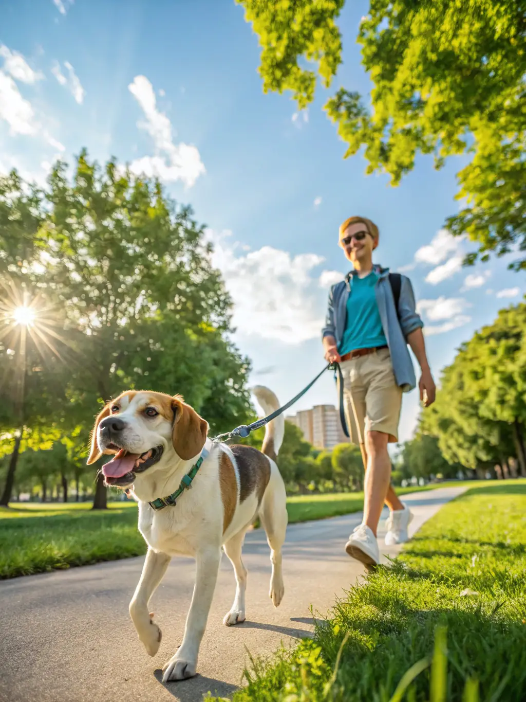 An action-packed image of a canitrotinette participant riding a scooter with their dog pulling, emphasizing the fun and accessibility of this sport for all fitness levels.